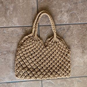 West Loop crochet market bag tan braided double handles